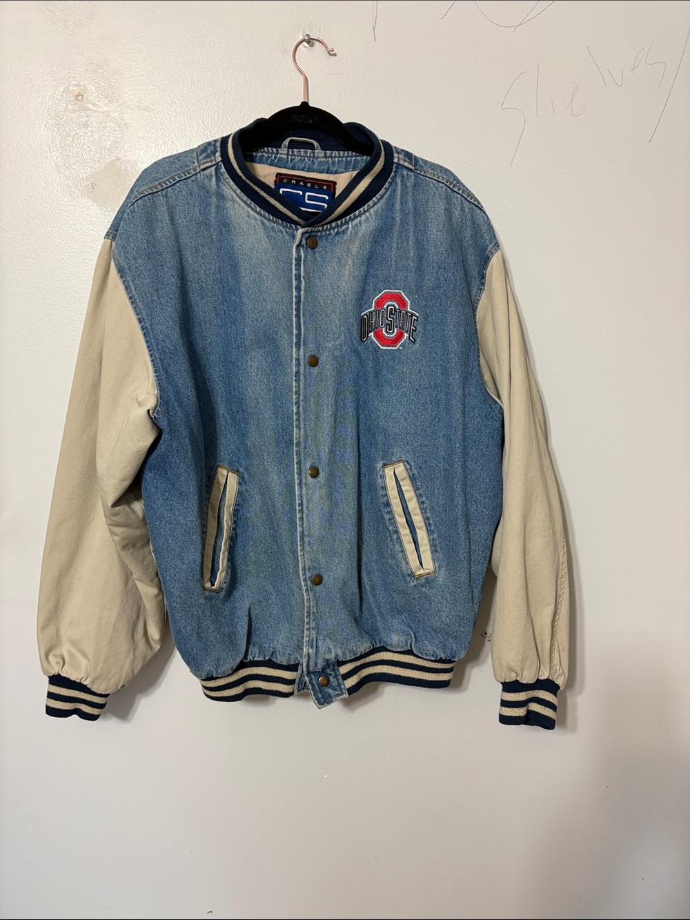 Vintage Ohio State Buckeyes Denim Varsity Bomber Jacket Large NCAA Y2K - Picture 2 of 8